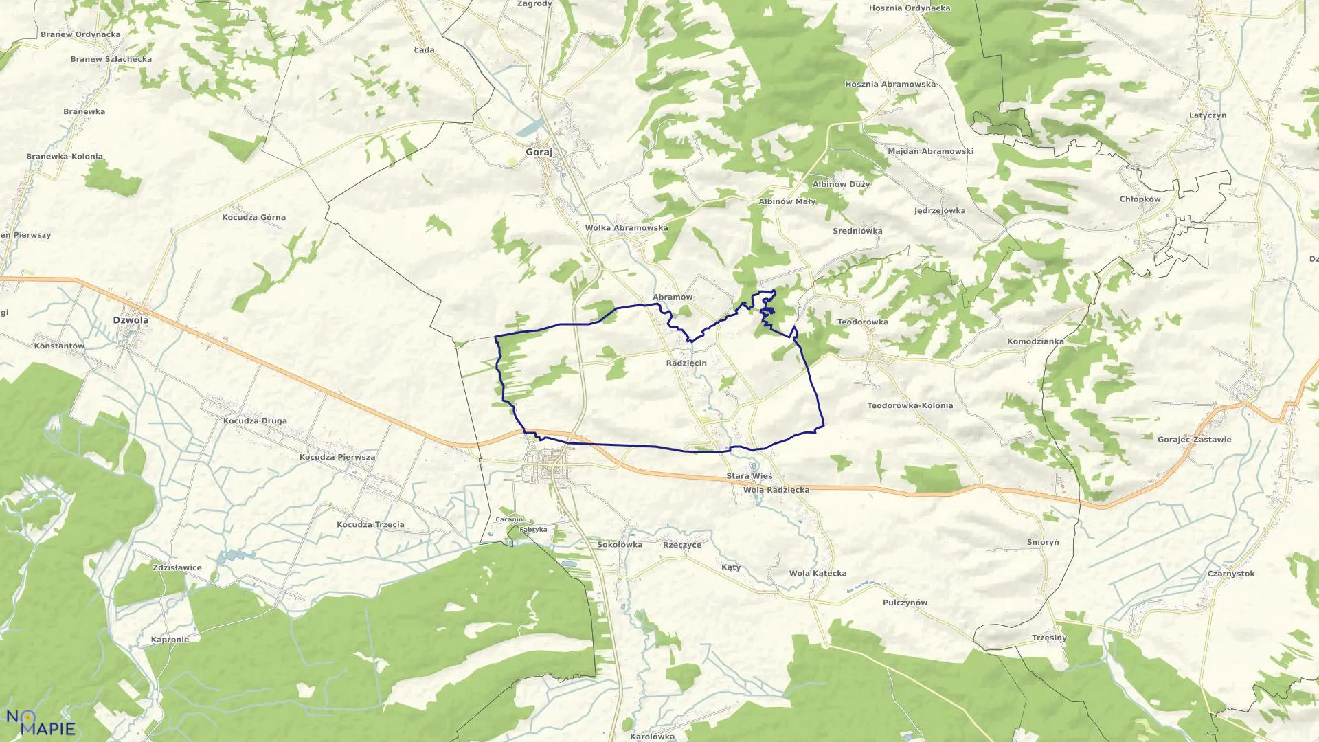 Mapa obrębu RADZIĘCIN w gminie Frampol