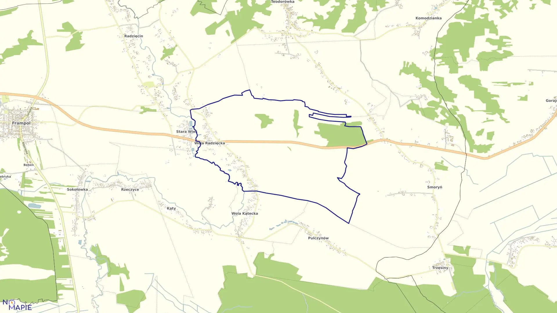 Mapa obrębu WOLA RADZIĘCKA w gminie Frampol